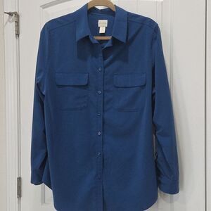 Chico’s Womans Size 2 Button Up Blue Blouse, Tunic